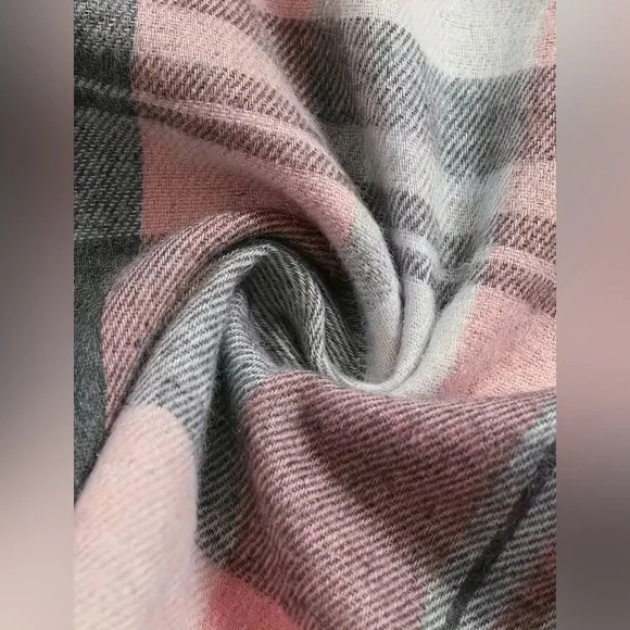 Pink Gray Plaid Button Down Flannel Shirt - Picture 3 of 7